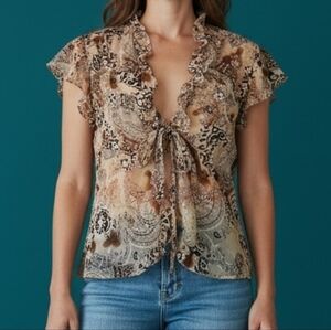 BAY STUDIO Y2k Ruffle Chiffon Open Tie Fairycore Castlecore Blouse